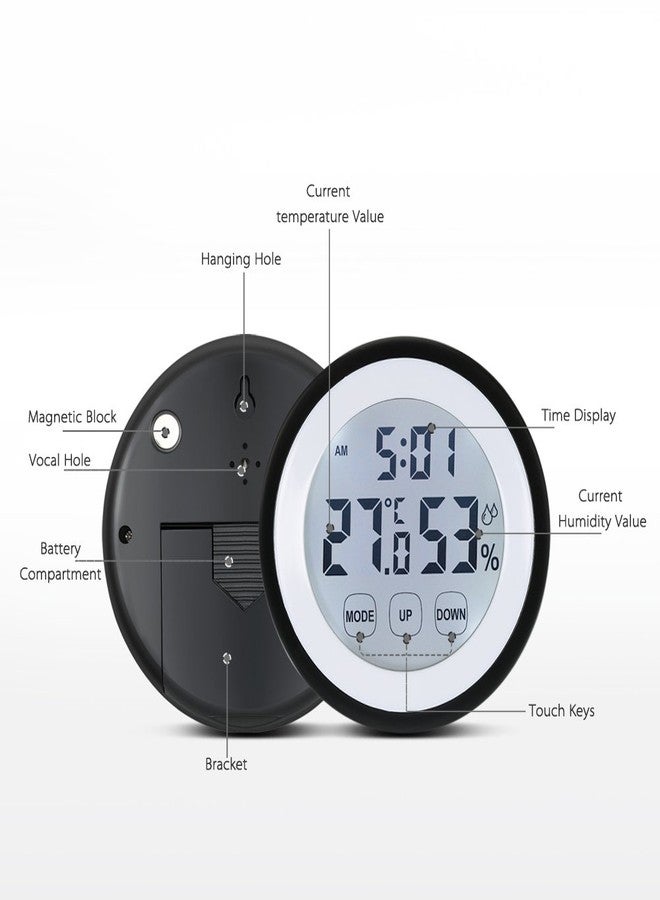 LAFEINA Digital Thermometer Hygrometer Clock, Temperature Humidity Monitor Alarm Clock Touch Screen with Backlight Magnetic Back for Home Office Baby Room (Black) - Image 5